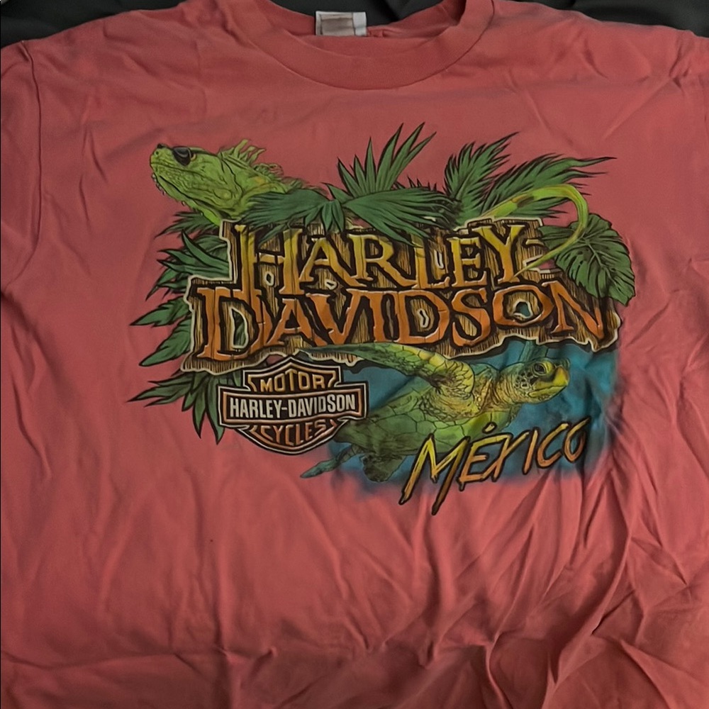 Harley-Davidson Pink Short Sleeve Tee with Tropical Design